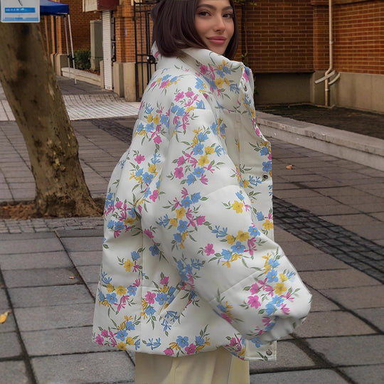 Damen Freizeitjacke mit floralem Muster und voluminösen Ärmeln EB