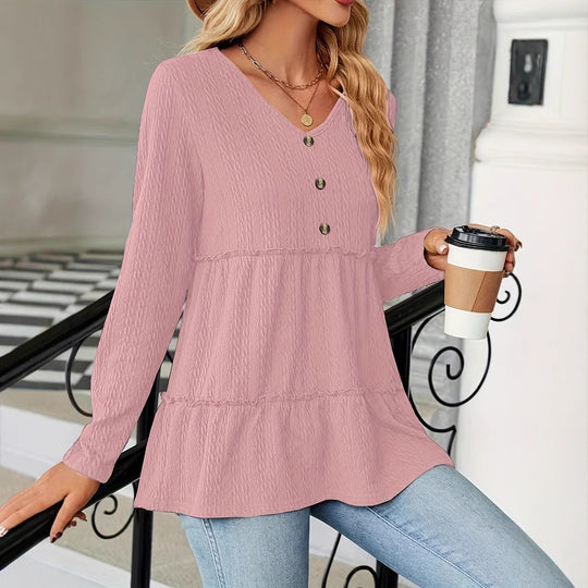Damen Ärmelloses V-Ausschnitt Shirt mit Knopfdetails und voluminösem Saum EB