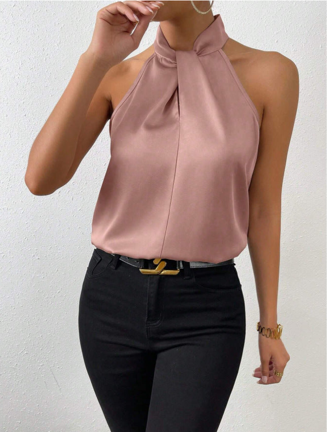 EB | Damen Knoten Hals Stil Top Seide