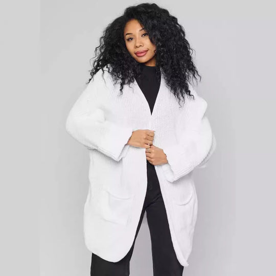 Damen Oversized Strickjacke mit großen Taschen und bequemen Rippenärmeln EB