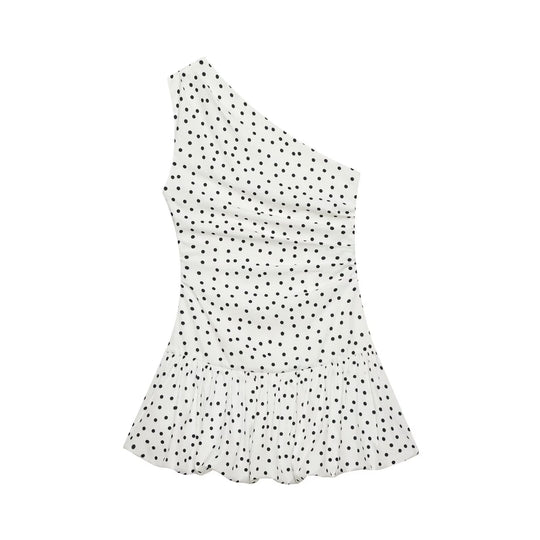Damen Polka-Dots Minikleid mit asymmetrischem Ausschnitt EB