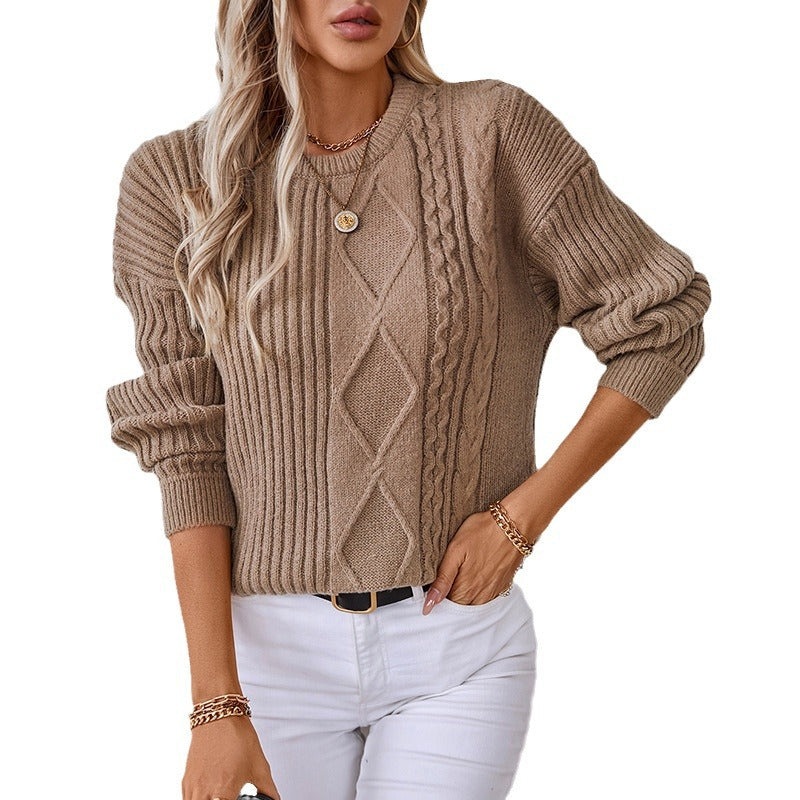 Damen modischer Strickpullover mit strukturierten Mustern und Rundhalsausschnitt EB