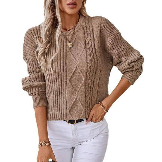 Damen modischer Strickpullover mit strukturierten Mustern und Rundhalsausschnitt EB