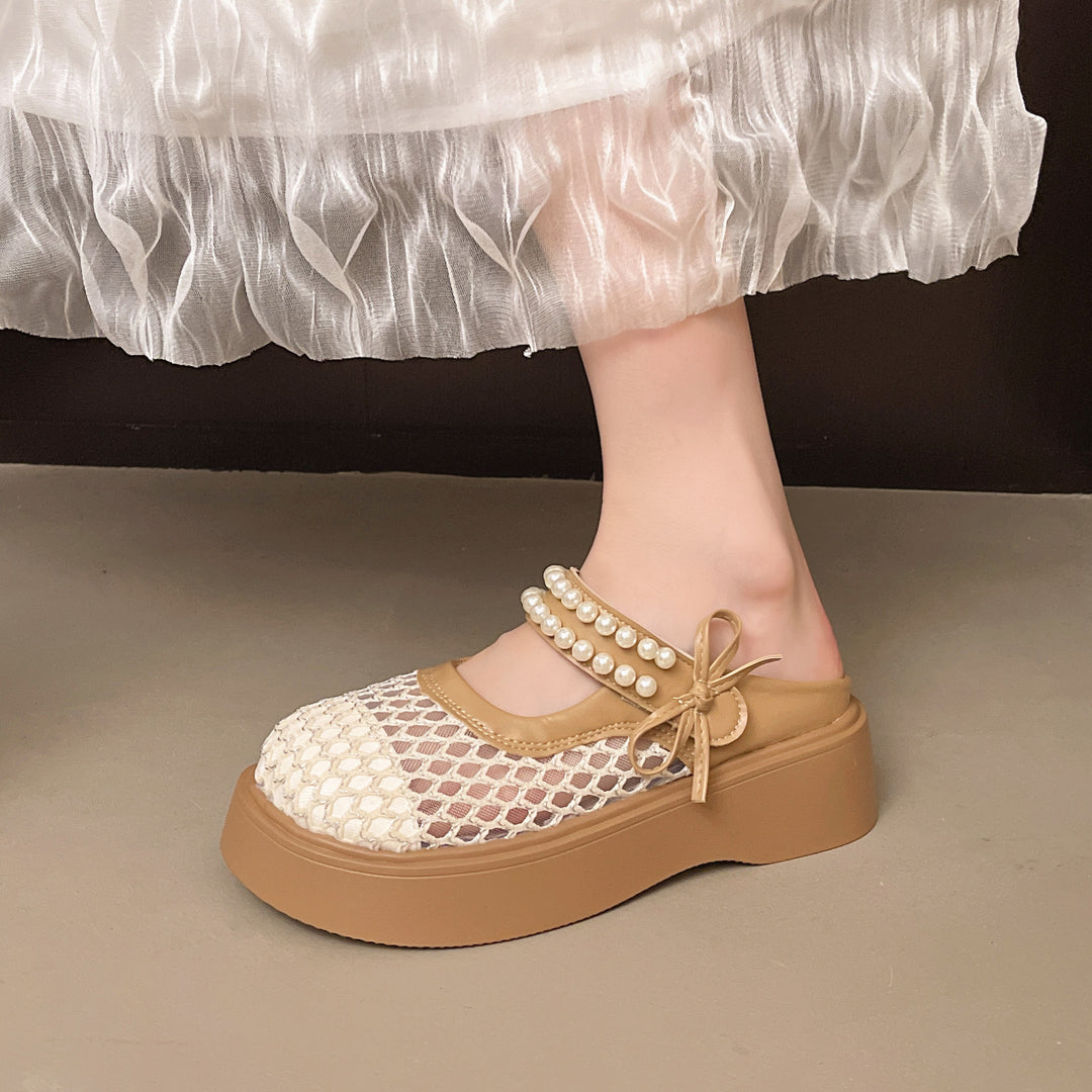 Damen Komfortable und elegante Mules mit Perlverzierung und atmungsaktivem Obermaterial EB