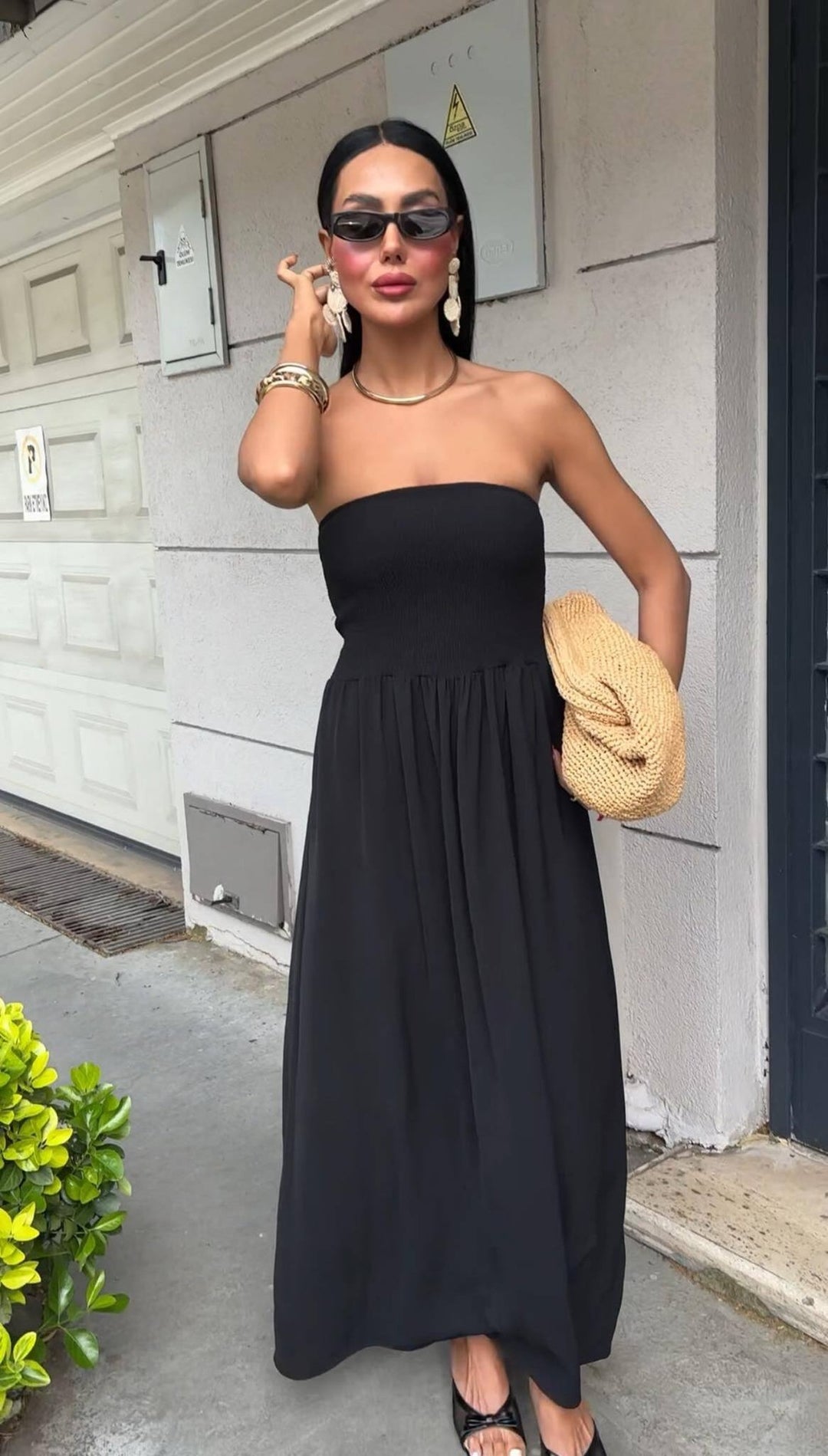 Damen Strickmaxikleid mit elastischem Oberteil EB