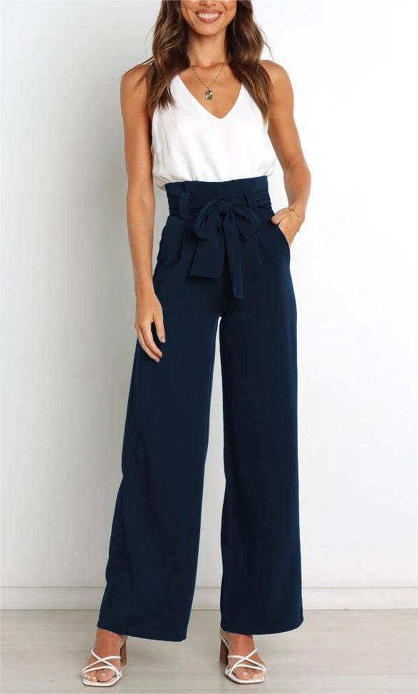 Damen Weitgeschnittene Hose mit dekorativem Bindegürtel EB