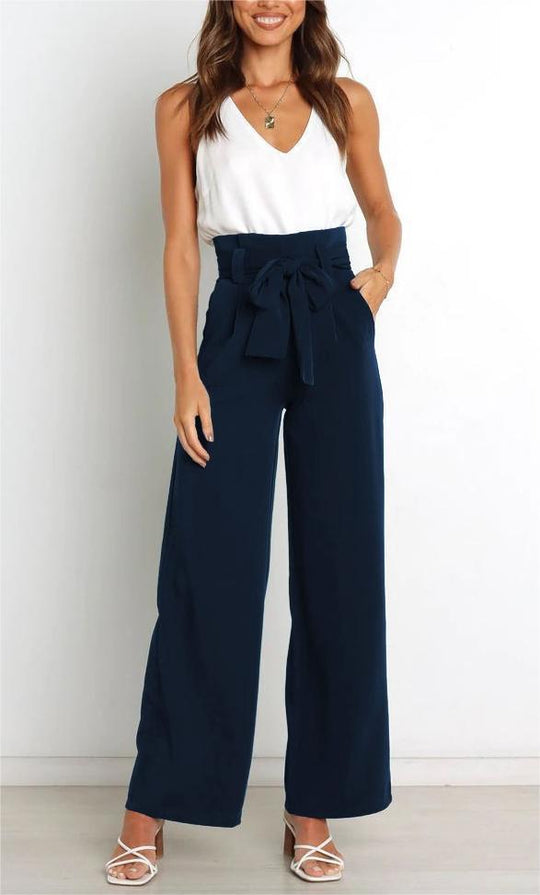 Damen Weitgeschnittene Hose mit dekorativem Bindegürtel EB