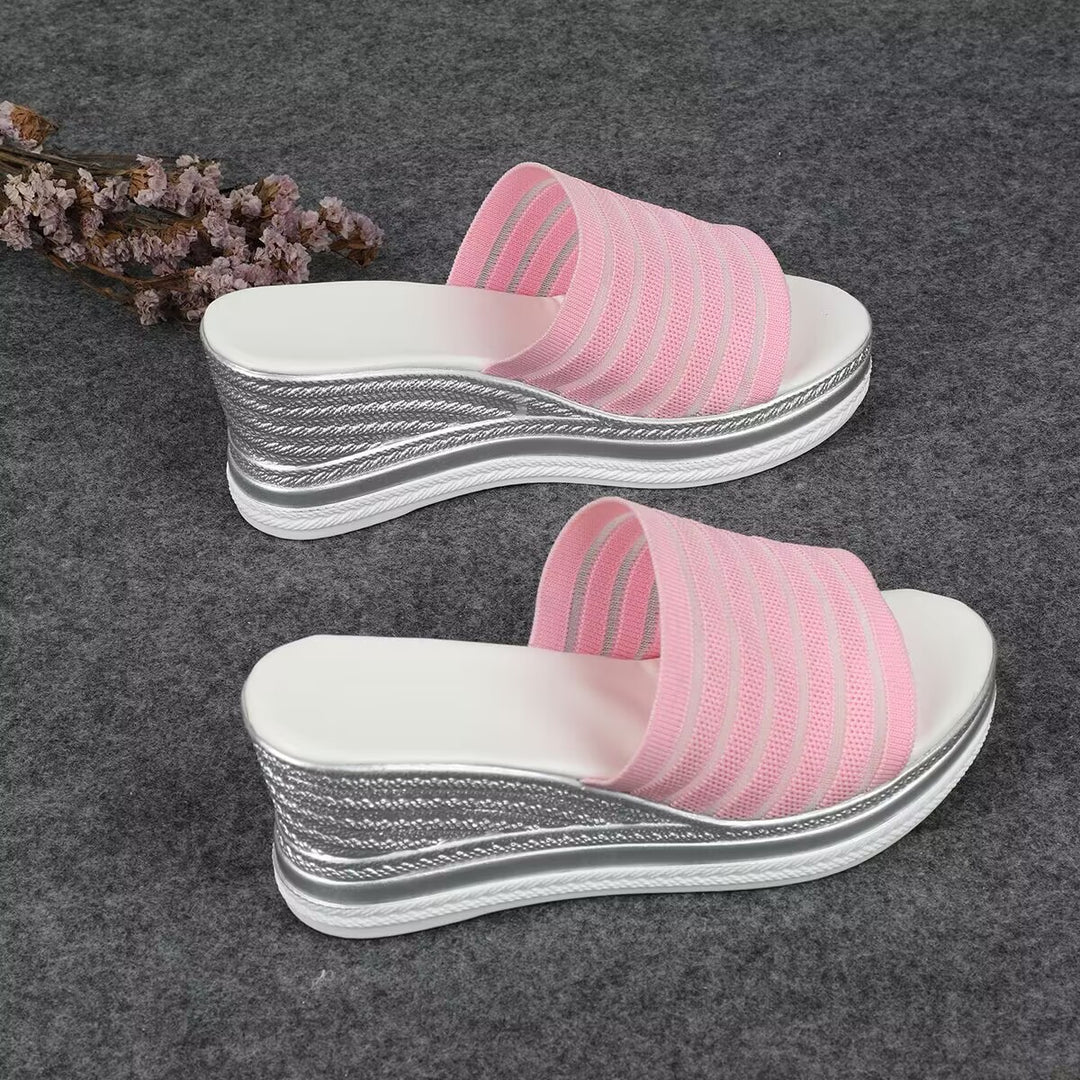 Damen modische Wedge-Pantoletten mit strukturiertem Obermaterial und atmungsaktivem Design EB