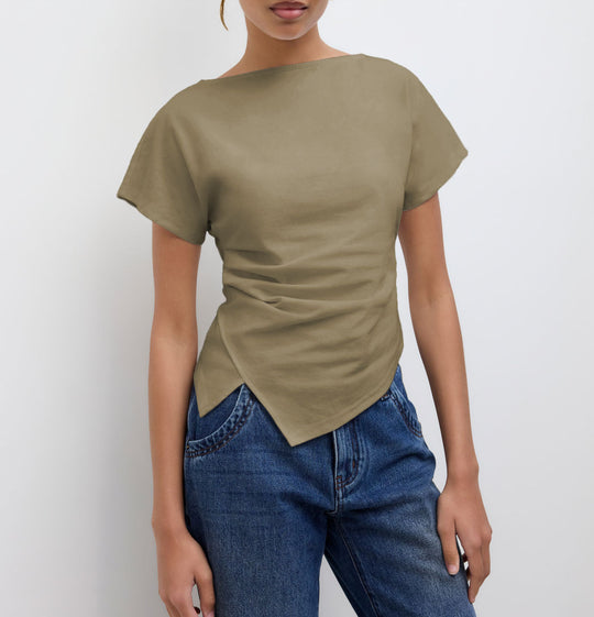 Damen Cropped T-Shirt mit asymmetrischem Schnitt und dekorativem Drapierungseffekt EB