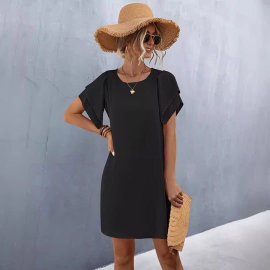 Damen Kurzarmkleid mit voluminösen Rüschendetails und bequemen Schnitt EB