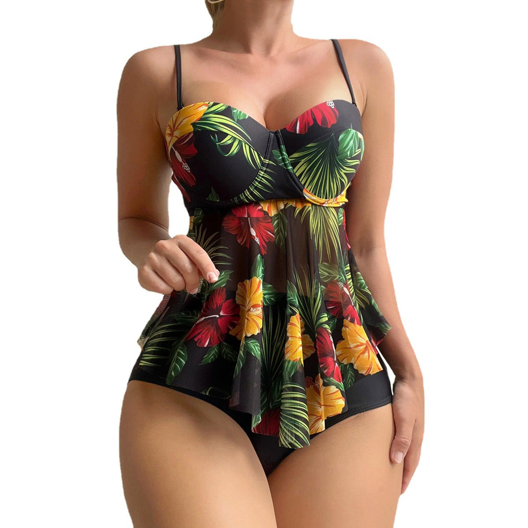 Damen Badeanzug mit Volants und floralem Print EB