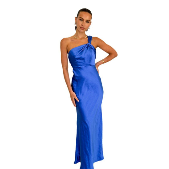 Damen Elegantes Abendkleid mit asymmetrischem Träger und zurückhaltendem Glanz EB