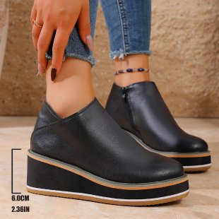 Damen nan Keilabsatz-Stiefelette mit seitlichem Reißverschluss und gepolstertem Komfortfußbett EB