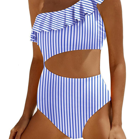 Damen Eleganter Einseitiger Badeanzug mit Volant EB