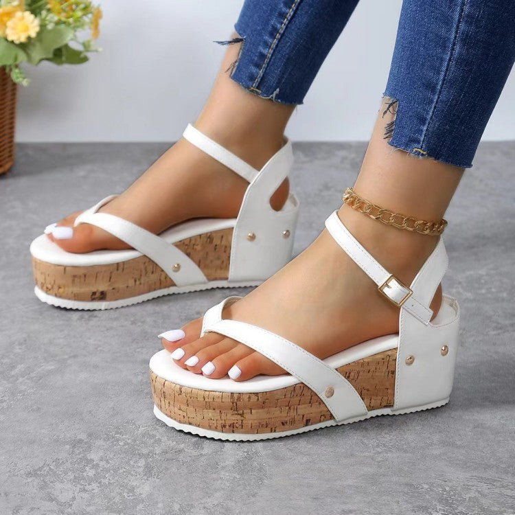 Damen mit modischem Kork-Plateau und verstellbarem Riemendesign Sandalen EB