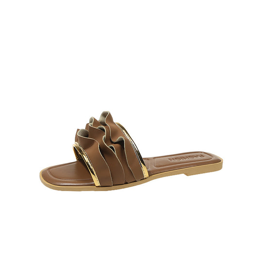 Damen elegante Riemensandalen mit dekorativem Rüschendetail EB