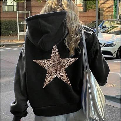 Damen lässiger Kapuzenpullover mit leopardem Muster auf Stern EB