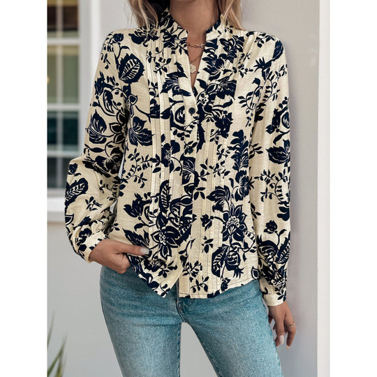 Damen Bluse mit floralen Motiven und eleganter Raffung EB