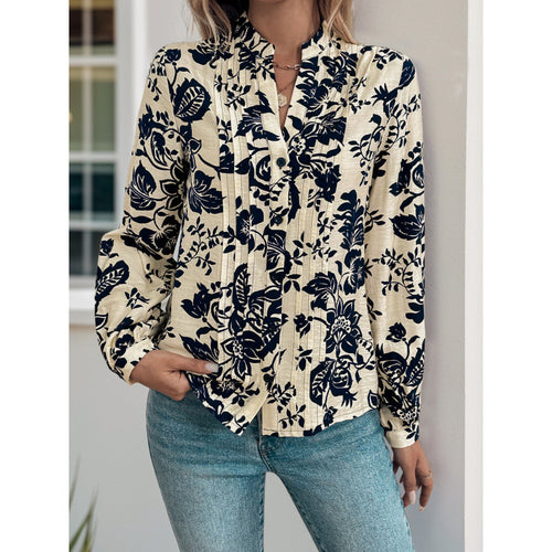Damen Bluse mit floralen Motiven und eleganter Raffung EB