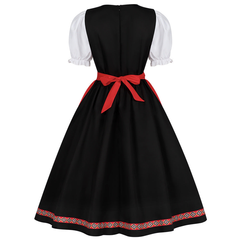 Damen nan traditionelles Dirndlkleid mit besticktem Mieder, Puffärmeln und Schürze EB