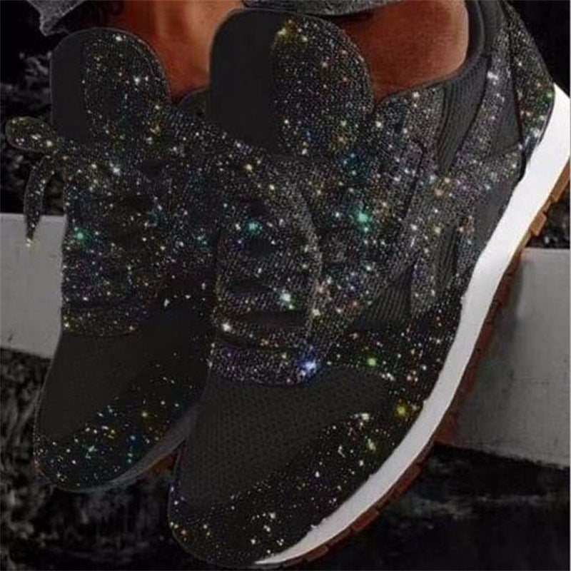 Damen glitzernde Fashion-Sneaker mit funkelnder Strassoptik atmungsaktivem Strick-Obermaterial und gepolstertem Komfortfußbett EB