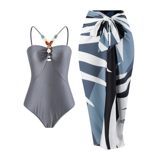 Damen Bandeau-Badeanzug mit asymmetrischem Rock EB