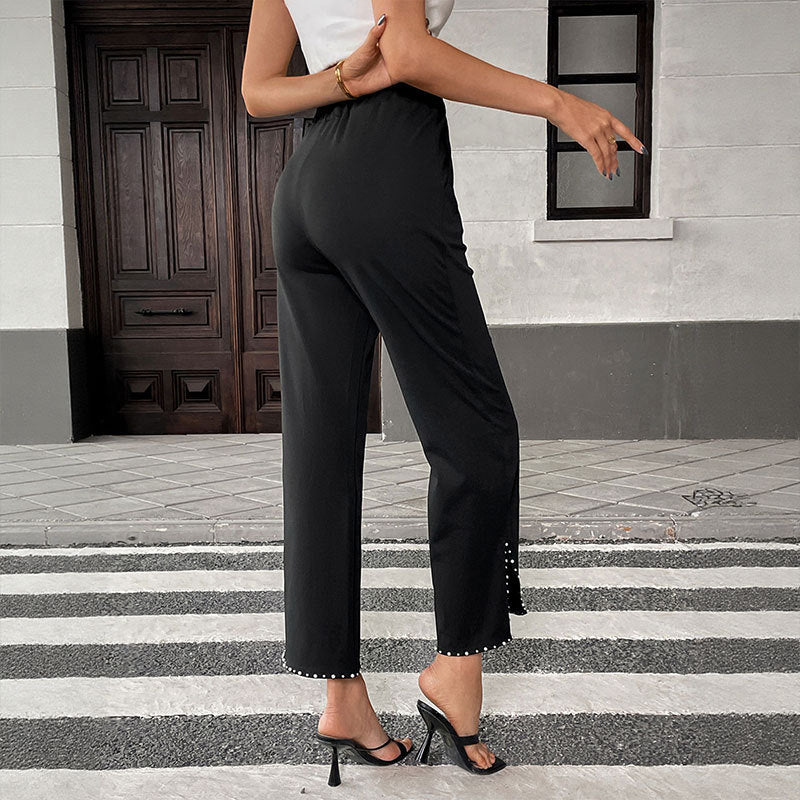 Damen Elegante Palazzo-Hose mit hochwertigem Rüschenabschluss und praktischen Seitentaschen EB