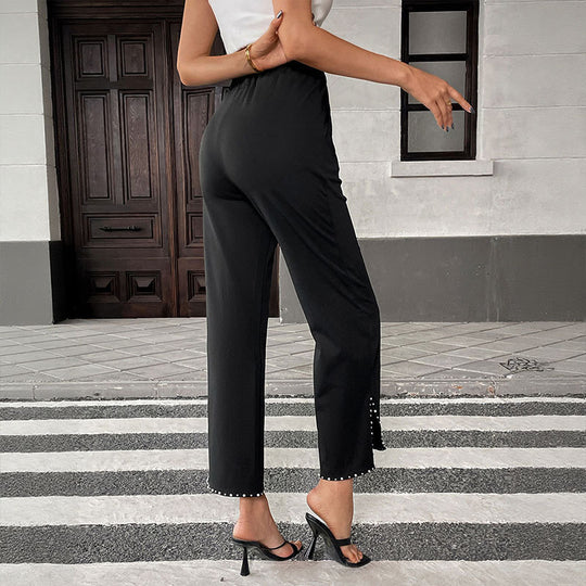 Damen Elegante Palazzo-Hose mit hochwertigem Rüschenabschluss und praktischen Seitentaschen EB