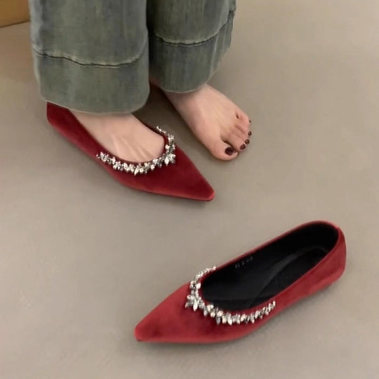 Damen elegante Ballerinas mit funkelndem Schmuckdetail EB