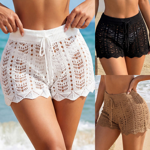 Damen Häkelshorts mit elastischem Bund und einzigartigem Lochmuster EB