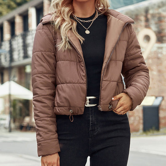 Damen lässige Steppjacke mit verstellbarem Bund und Kapuze EB
