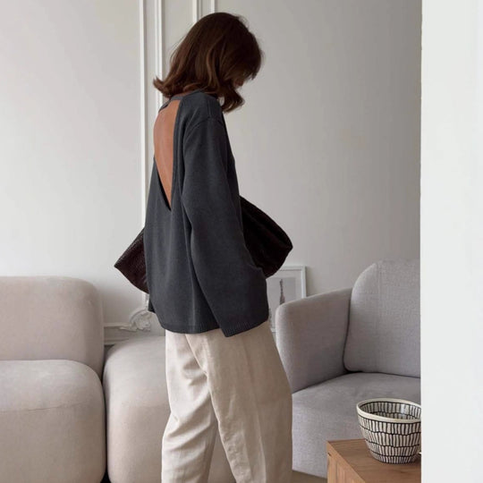 Damen Oversized-Strickpullover mit weitem Arm und raffiniertem Saum EB