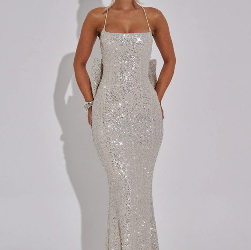 Damen Glamouröses Abendkleid mit schimmernden Pailletten und elegante Träger EB