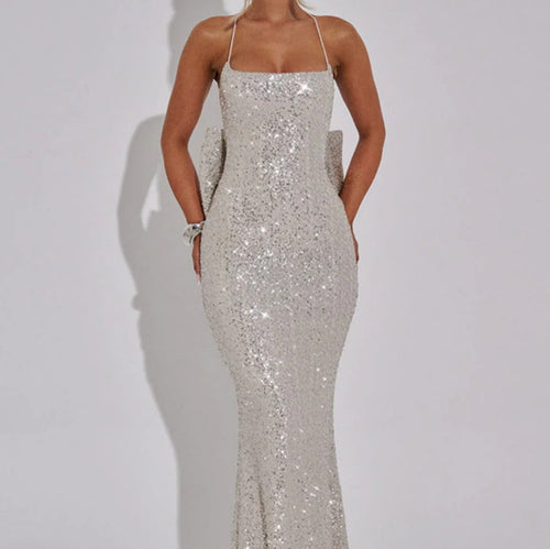 Damen Glamouröses Abendkleid mit schimmernden Pailletten und elegante Träger EB