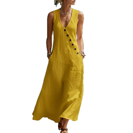 Damen Langarmkleid mit seitlichem Schlitz und Knopfdetails EB