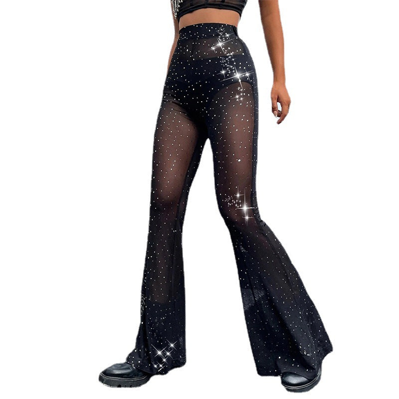Damen Glitzernde Palazzo-Hosen mit transparenten Einsätzen EB