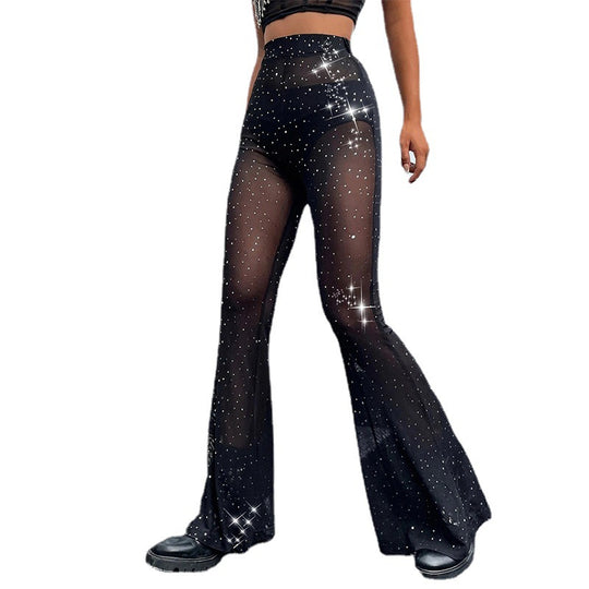 Damen Glitzernde Palazzo-Hosen mit transparenten Einsätzen EB