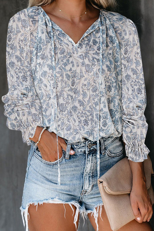 Damen Bluse mit Rüschendetails und tiefem V-Ausschnitt EB