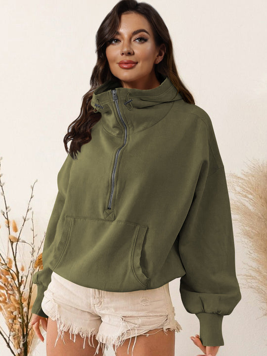 Damen Oversized Sweatshirt mit hohem Kragen und Reißverschluss EB