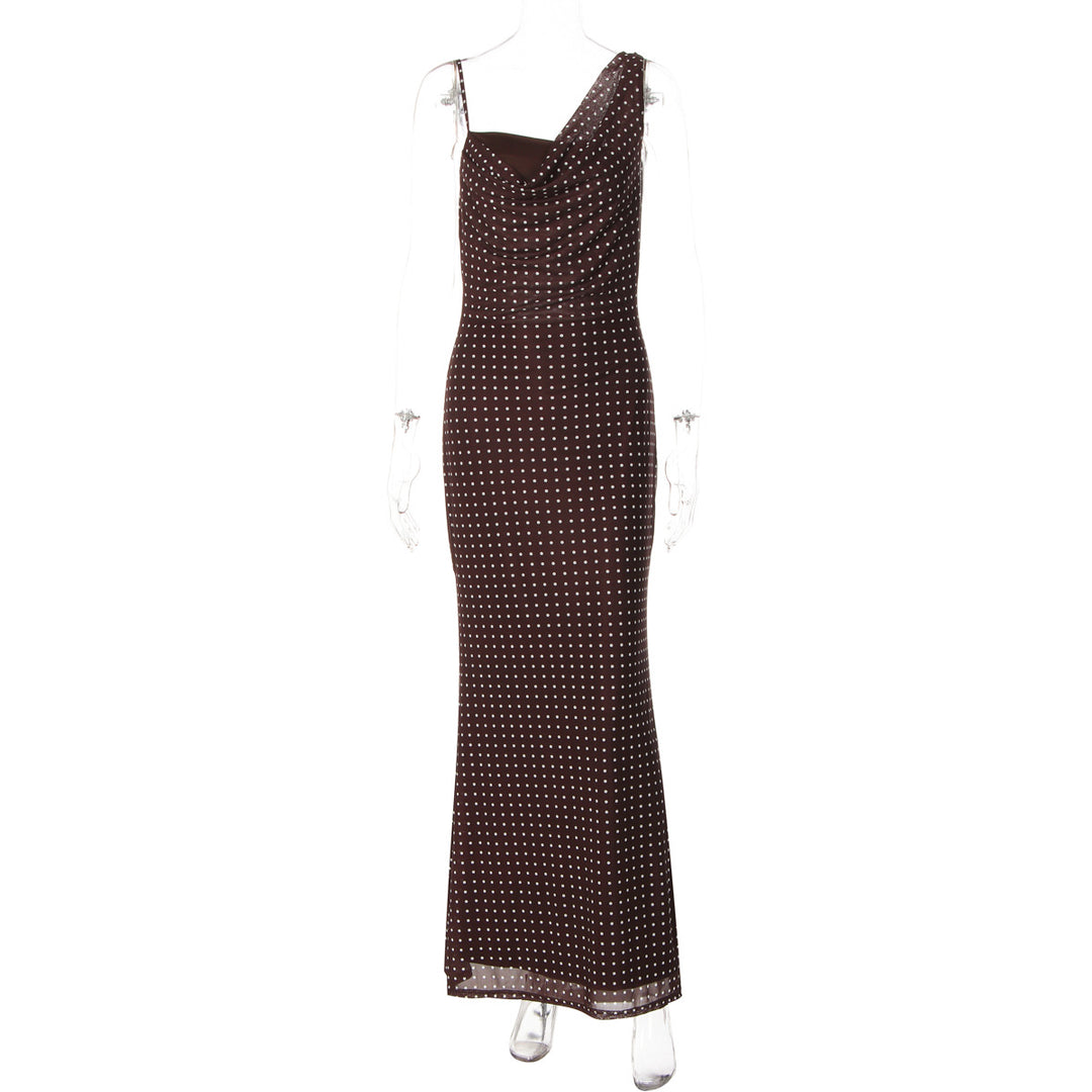 Damen Maxikleid mit asymmetrischem Ausschnitt und eingewebtem Punktedesign EB