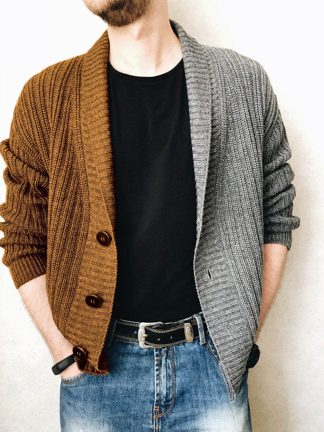 Herren Strickjacke mit strukturierter Oberfläche und modernen Knöpfen EB