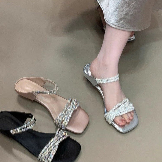 Damen Glamouröse Sandalen mit schimmernden Riemen und komfortabler Sohle EB