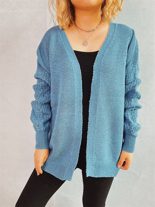 Damen lässige Strickjacke mit voluminösen Ärmeln und modernem Strukturmuster EB