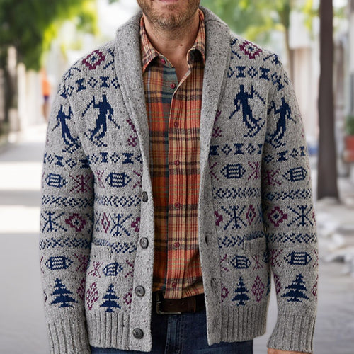 Herren Strickjacke mit exklusivem Norweger-Muster und praktischen Taschen EB