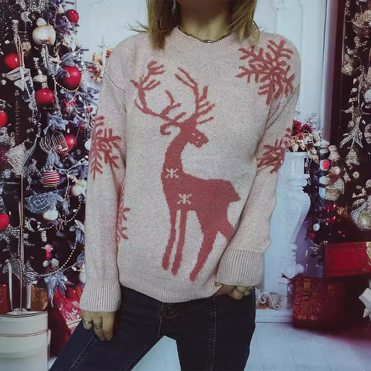 Damen Weihnachts-Pullover mit festlichem Rentiermotiv und angenehmem Schnitt EB