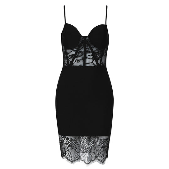 Damen Spitzen- und Satin-Mikrokleid mit eleganter Passform EB