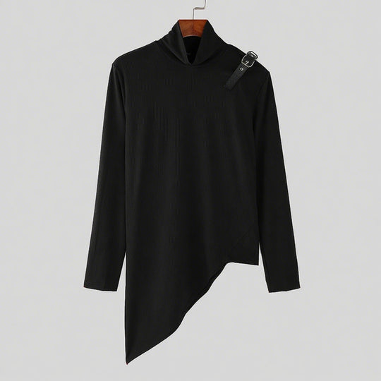 Damen nan asymmetrisches Longsleeve aus Feinstrick mit Stehkragen, diagonalem Saum und verstellbarem Schulterriemen EB
