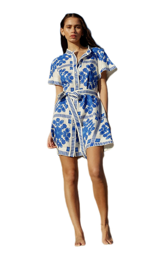 Damen Freizeitkleid mit floralem Muster und bequemen Taillengürtel EB