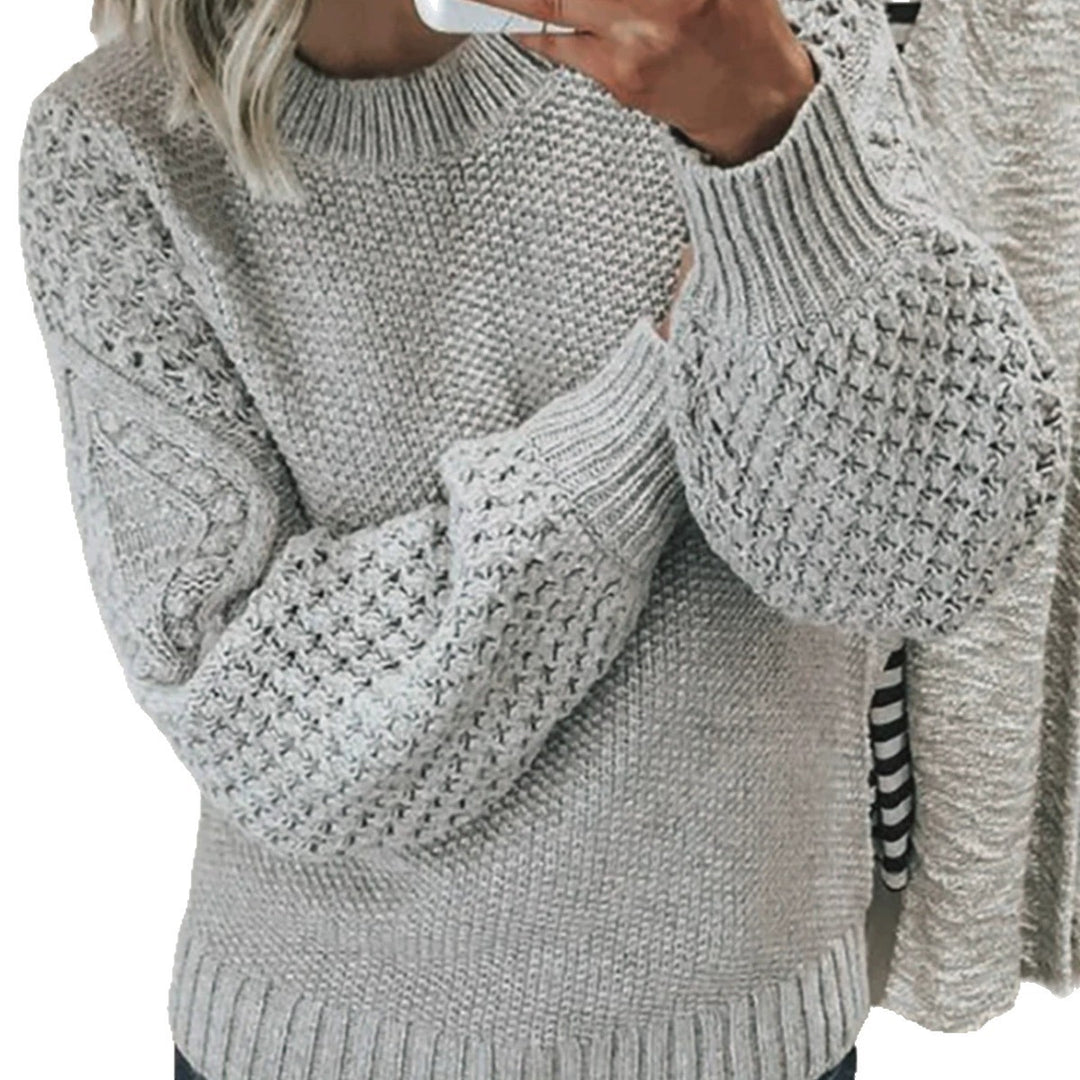 Damen Modischer Strickpullover mit strukturiertem Design und weiten Ärmeln EB