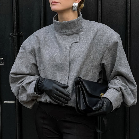 Damen Modische Oversized Jacke mit hohem Kragen und innovativem Design EB